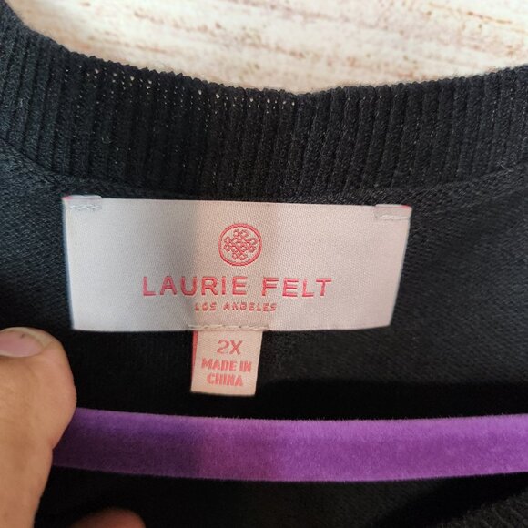 Laurie Felt Women's Cashmere Blend Intarsia V-Neck Sweater Top Black Size 2X - Picture 9 of 13